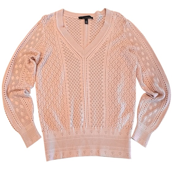 NWOT White House Black Market Pink Knit V-neck Sweater L - Picture 2 of 8